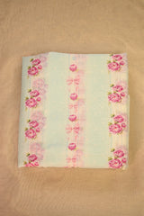 Sky Blue Mulmul Cotton Fabric with Digital Floral Print