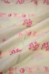 Sky Blue Mulmul Cotton Fabric with Digital Floral Print