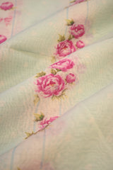 Sky Blue Mulmul Cotton Fabric with Digital Floral Print
