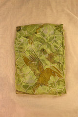 Green Printed Organza Silk Fabric with Abstract Geometric Pakshi Motifs