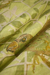 Green Printed Organza Silk Fabric with Abstract Geometric Pakshi Motifs