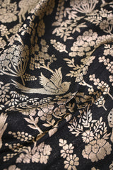 Black Katan Silk Fabric with Gold Zari Shikargah Jaal