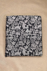 Black Katan Silk Fabric with Silver Zari Shikaragh Jaal