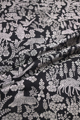 Black Katan Silk Fabric with Silver Zari Shikaragh Jaal