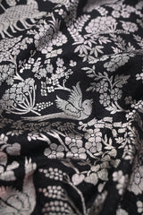 Black Katan Silk Fabric with Silver Zari Shikaragh Jaal