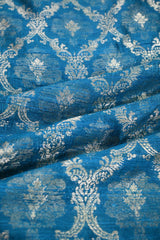 Cobalt Blue Raw Silk Fabric with Criss-Cross & Floral Buti