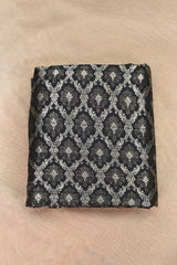 Black Raw Silk Fabric with Criss-Cross & Floral Buti