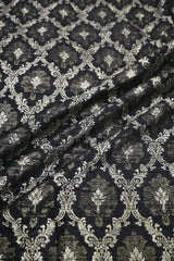 Black Raw Silk Fabric with Criss-Cross & Floral Buti
