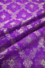 Purple Raw Silk Fabric with Criss-Cross & Floral Buti