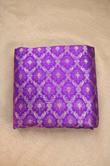 Purple Raw Silk Fabric with Criss-Cross & Floral Buti