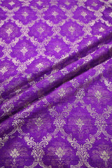 Purple Raw Silk Fabric with Criss-Cross & Floral Buti