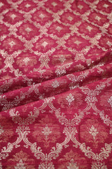 Maroon Raw Silk Fabric with Floral Zari Criss-Cross & Buti