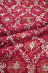 Maroon Raw Silk Fabric with Floral Zari Criss-Cross & Buti
