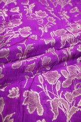 Purple Banarasi Raw Mango Silk Fabric with Gold Zari Floral Jaal