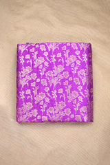 Purple Banarasi Raw Mango Silk Fabric with Gold Zari Floral Jaal