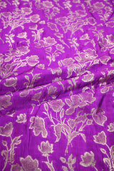 Purple Banarasi Raw Mango Silk Fabric with Gold Zari Floral Jaal