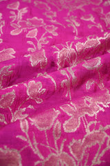 Pink Banarasi Raw Mango Silk Fabric with Gold Zari Floral Jaal