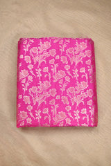Pink Banarasi Raw Mango Silk Fabric with Gold Zari Floral Jaal