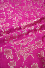 Pink Banarasi Raw Mango Silk Fabric with Gold Zari Floral Jaal