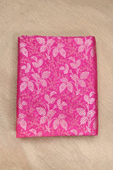 Pink Banarasi Raw Mango Silk Fabric with Gold Zari Floral Leaf Pattern