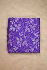 Purple Banarasi Raw Mango Silk Fabric with Gold Zari Floral Leaf Pattern