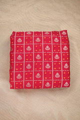 Red Chiniya Banarasi Silk Fabric with Zari Checks & Print