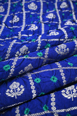 Blue Chiniya Banarasi Silk Fabric with Bandhani & Zari Checks