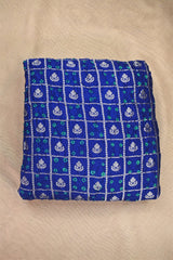 Blue Chiniya Banarasi Silk Fabric with Bandhani & Zari Checks