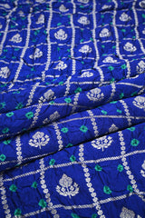 Blue Chiniya Banarasi Silk Fabric with Bandhani & Zari Checks