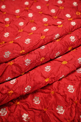 Red Chiniya Banarasi Silk Fabric with Bandhani & Floral Buti