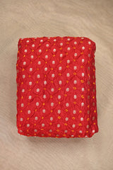 Red Chiniya Banarasi Silk Fabric with Bandhani & Floral Buti