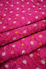 Pink Chiniya Banarasi Silk Fabric with Bandhani & Floral Buti