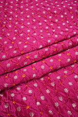 Pink Chiniya Banarasi Silk Fabric with Bandhani & Floral Buti
