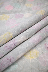 Powder Blue Cotton Silk Fabric with Resham Geometric Weave &