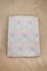 Powder Blue Cotton Silk Fabric with Resham Geometric Weave &