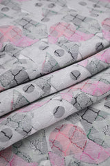 Silver White Cotton Silk Fabric with Resham Geometric Weave