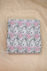Silver White Cotton Silk Fabric with Resham Geometric Weave