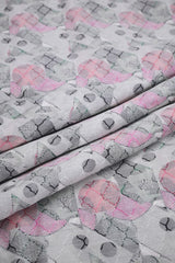 Silver White Cotton Silk Fabric with Resham Geometric Weave