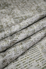 Green Cotton Silk Fabric with Resham Geometric & Ethnic Weave