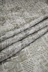 Green Cotton Silk Fabric with Resham Geometric & Ethnic Weave