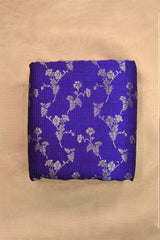 Purple Raw Silk Fabric with Gold Zari Floral Vine Jaal