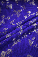 Purple Raw Silk Fabric with Gold Zari Floral Vine Jaal