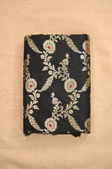 Black Banarasi Silk Fabric with Watergold Zari Floral Meenakari