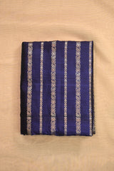 Navy Blue Raw Silk Fabric with Antique Zari Floral Vertical