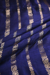 Navy Blue Raw Silk Fabric with Antique Zari Floral Vertical