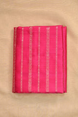 Rani Pink Raw Silk Fabric with Antique Zari Floral Vertical