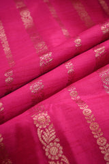 Rani Pink Raw Silk Fabric with Antique Zari Floral Vertical