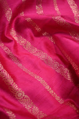 Rani Pink Raw Silk Fabric with Antique Zari Floral Vertical