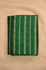 Bottle Green Raw Silk Fabric with Antique Zari Floral Vertical
