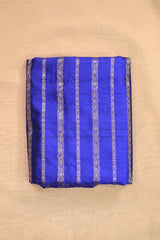 Royal Blue Raw Silk Fabric with Antique Zari Floral Vertical Stripes